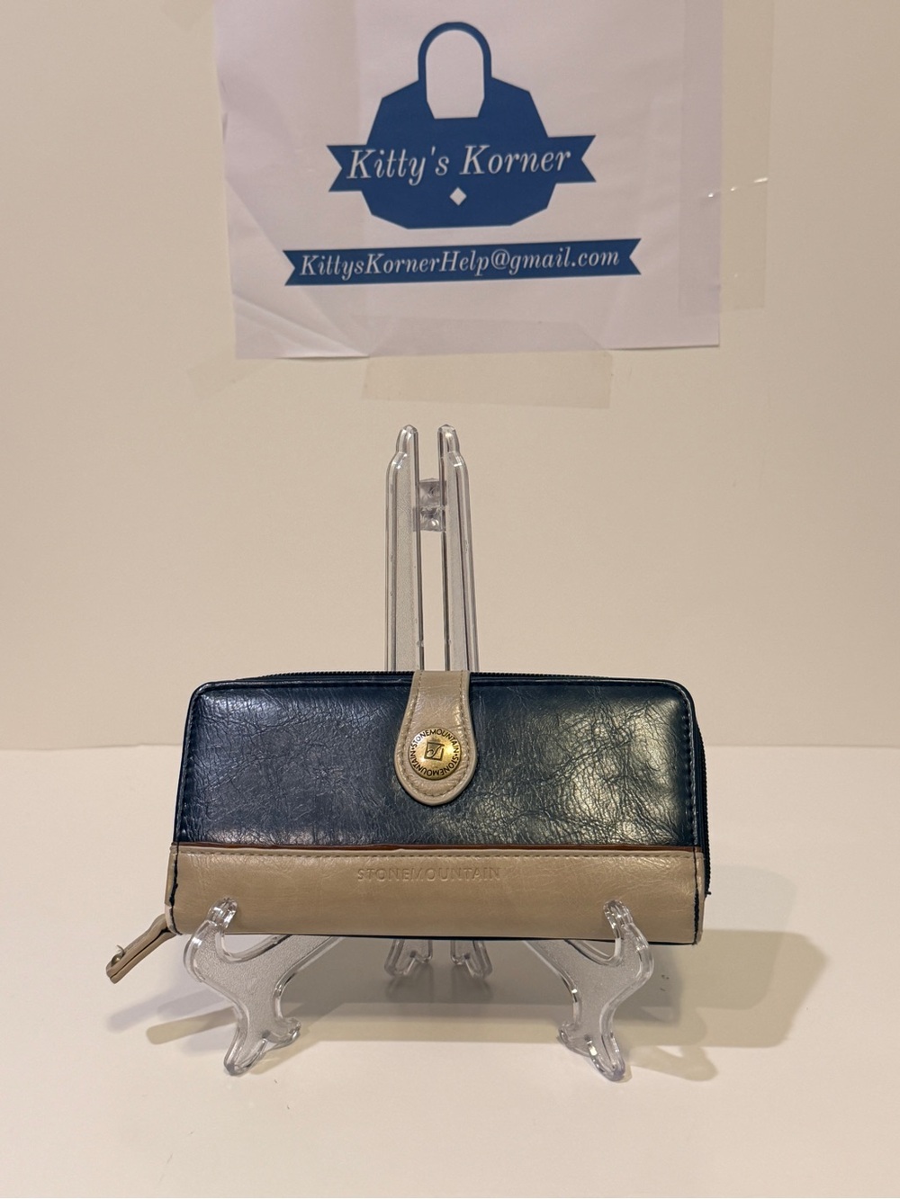 Stone Mountain Leather Wallet in Navy and Tan Color